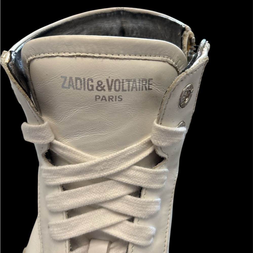 Zadig & Voltaire High Flash white Leather Sneakers SZ FR40/ US 9,MADE IN ITALY - Picture 3 of 13